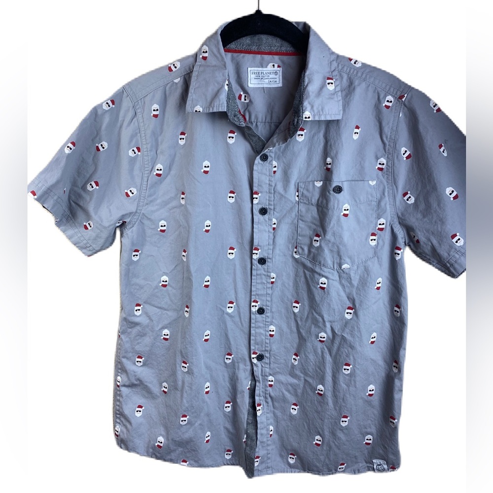 Boys Christmas Santa Face Button Down Shirt
